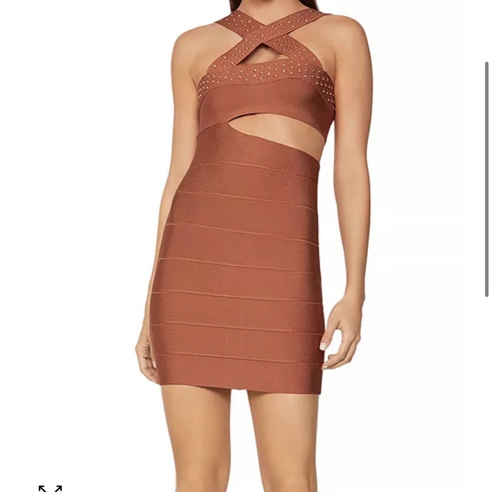 Hervé Léger - Crystal Cross Neck Cutout Mini Dress